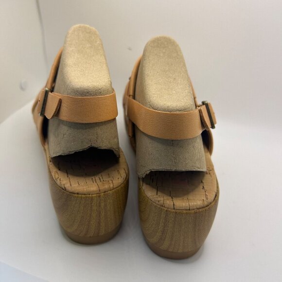 NIB Kork-Ease Fraya Platform Leather Sandal orange tan block faux wood heel 8 - Picture 3 of 10